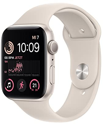 Apple Watch SE (2. Generation) (GPS, 44mm) - Aluminiumgehäuse Polarstern mit Sportarmband Polarstern - Regular (Generalüberholt)