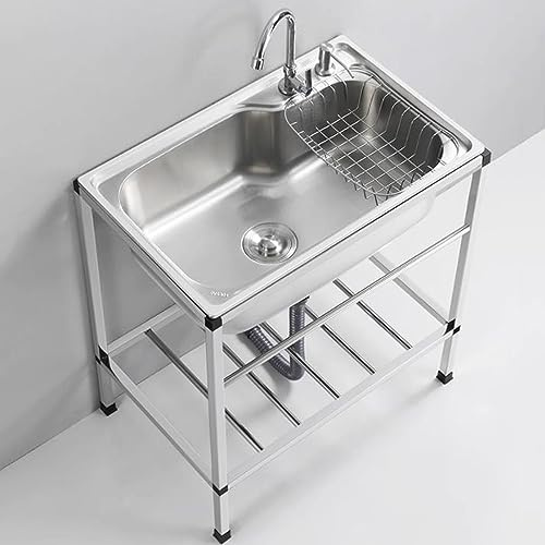 KADEUX Acciaio Inossidabile Lavatoio da Giardino Esterno, Lavello da Cucina Commerciale con Rubinetto, Lavamani Autoportante Lavello Uso per Esterno Interno (Color : Hot And Cold, Size : 68x44cm/27x