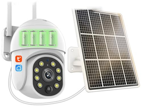 KEYQEEN Cámara Solar Tuya WiFi IP, cámara de Seguridad para el hogar PTZ de visión Nocturna de 5MP para Exteriores, Seguimiento automático PIR, vigilancia de Audio bidireccional,5mp+64g