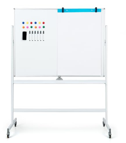 GIANTEX Lavagna Mobile Magnetica a Doppia Faccia, Lavagna Mobile Magnetica a Doppia Faccia con Griglia, Gomma, Magneti, Vassoio per Pennarelli (Bianco)