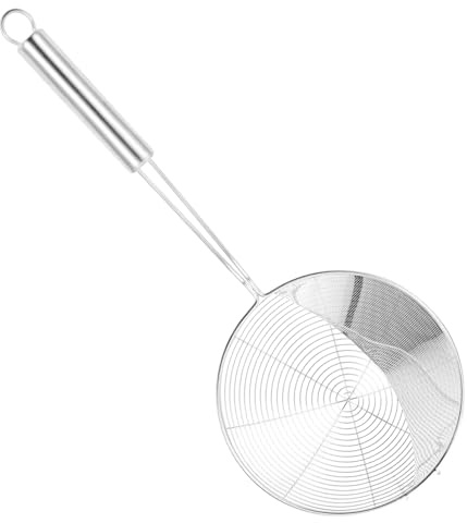 GRIRIW Stainless Steel Noodle Strainer Skimmer Slotted Spoon for French Fries Easy Hanging Tidy Material Multi-Function Kitchen Tool