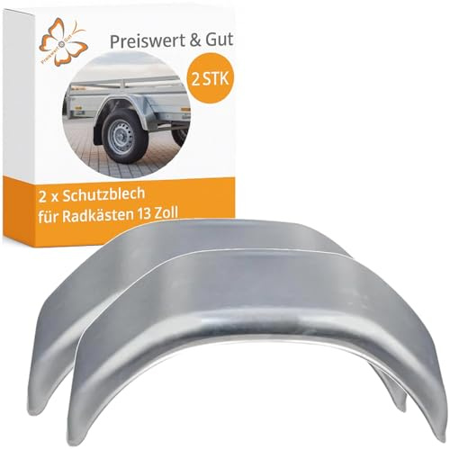 2 STK Kotflügel für Anhänger 13 Zoll verzinkt Typ 1966 660 x 190 mm | Anhängerkotflügel und Schutzblech, robust und UV-beständig, 340 mm breit für PKW Anhänger und Nachrüstung