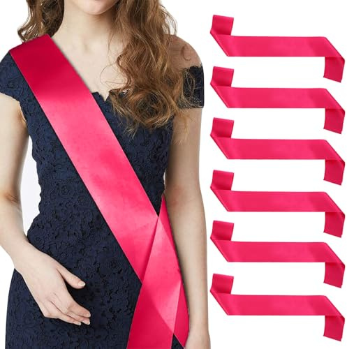 Kotkiddy 6 Stück Schärpe Leere Schärpe Schärpe Bedrucken DIY Plain Satin Sash Individuelle Schärpe Blank Satin Schärpen Deko Schärpe Bride Für Hochzeit Party(Fuchsie)