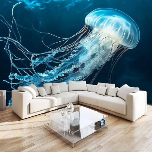 Moda Art Papel Tapiz Medusas En El Mar Azul Profundo Arte 3D Mural De Papel Pintado 250x175 cm Fotomural Decoración De Papel Tapiz Fondo de Pared de Tv de Fotografía