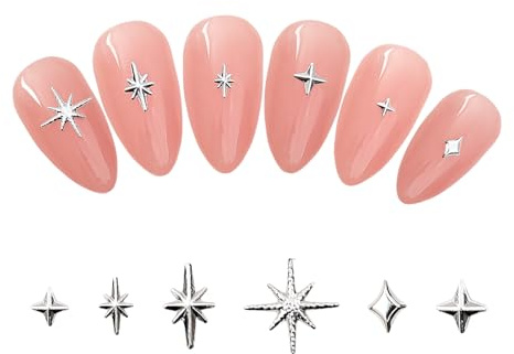 GlamRays 1000 Stück Silver Stern Nail Charms Metal Six-Punkte Sternförmige Nagel Becher Bling Sternlight Serie Gold Design Nagelkunst Zubehör für Akrylnägel Legierung(Silver)