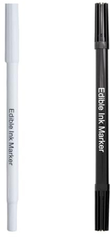 2PCS Edible Pigment Pen Brush,White and Black Icing Pens Food Coloring Markers for Diy Fondant,Edible Pens for Cake Decorating,Double-Pointed with Thick and ThinTtip,Food-Safe Paint Markers Pen