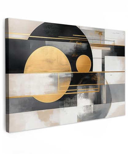 MuchoWow© Leinwand Bilder Groß XXL Wanddeko Wohnzimmer Aesthetic Room Decor | 120x80 cm - Deko Zimmer Wandbilder Modern Bild auf Abstrakt - Gold - Silber - Formen - Ästhetisch