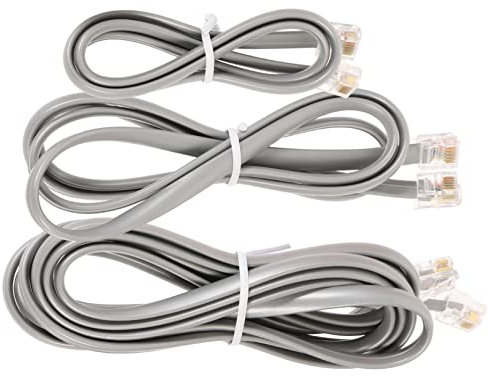 PHENOFICE Kit 3 Cavi Telefonici Rj12 6p6c Da 0,5m 1m 2m, Filo Telefonico Resistente Alla Trazione e Corrosione Per Uso Domestico e Ufficio, Prolunga Telefonica Per Telefono Fisso Argento-grigio
