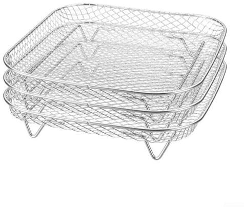 Besshepplo Air Fryer Rack, Stainless Steel Cooking Racks Square Air Fryer Tray, Reusable Three Layer Air Fryer Rack Accessories Air Fryer Shelf Stackable For Air Fryer And Oven