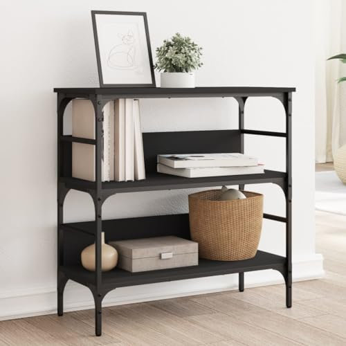 Table console en bois d'ingénierie noire pour couloir, canapé, radiateur 75 x 32 x 75 cm, petit buffet d'entrée design moderne