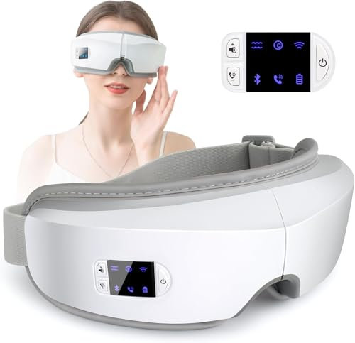 Augenmassagegerät mit Wärme und Vibration, Luftdruckmassagegerät, faltbares Schlafmaskenmassagegerät mit Bluetooth-Musik, Augenpflegegeschenk mit 5 Massagemodi, Geschenk für Frauen Mann