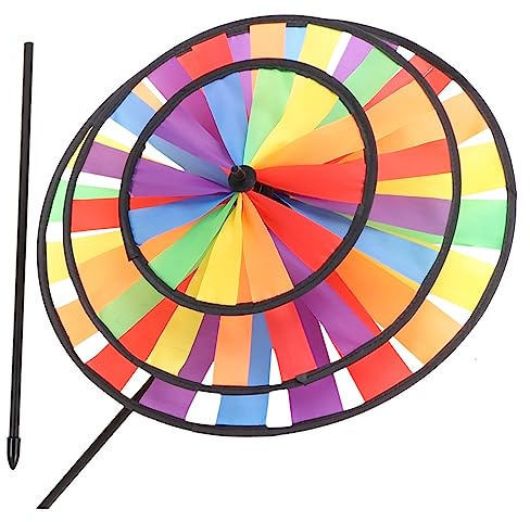 CAXUSD 1 Grand Moulin À Vent Arc-en-Ciel Coloré À Trois Couches Décoration Dextérieur Jouet en Forme De Tournesol pour Jardin