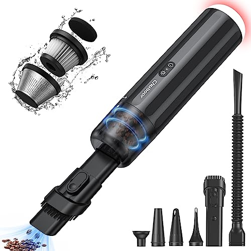 Chuboor Mini aspirapolvere a mano, 15000 Pa, potente aspirapolvere a mano, ad alte prestazioni, mini aspirapolvere 6 in 1, con ventilatore, gonfiatore, pompa, LED e luce SOS