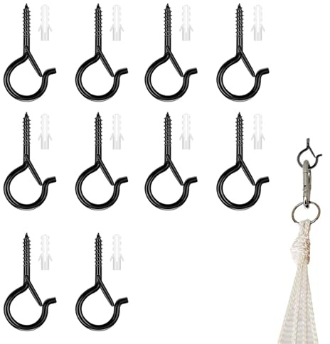 10 ganci a vite, colore nero, viti a occhiello, occhielli a vite, con fusibile, gancio per viti, gancio da soffitto, gancio da parete per appendere piante