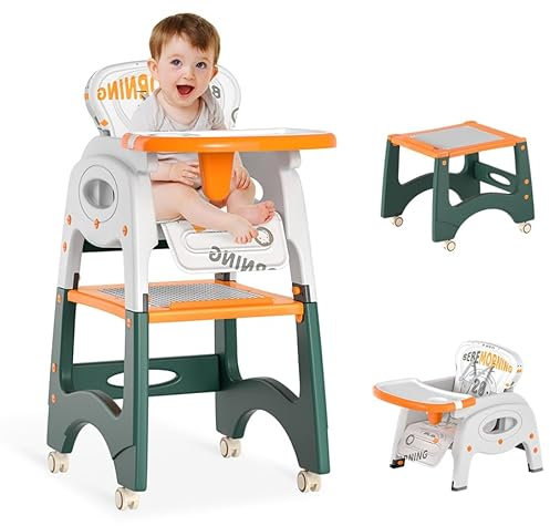 Aufun 6 in 1 Kinderhochstuhl, Multifunktions Babyhochstuhl Mitwachsender mit Abnehmbarem Doppeltablett für Babys und Kleinkinder, Verstellbarem Essstuhl Design, Mobile Babystuhl Ab 6 Monaten