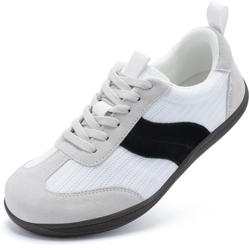 Barefoot Shoes for Womens Trainers Extra Wide Fit Memory Foam Arch Support Running Shoes Ladies Lace Up Lightweight Non Slip Outdoor Walking Sneakers Grey Black UK 6