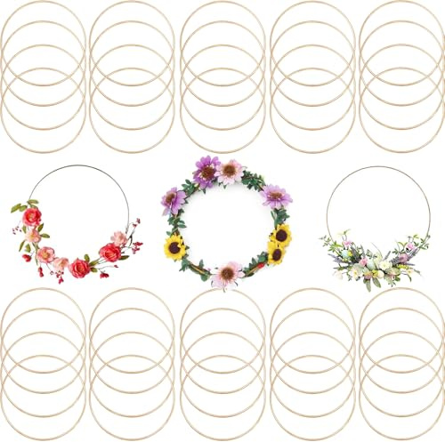 CUEMOON 40 Anelli in Metallo con acchiappasogni, Cerchi Metallo per Ghirlande Cerchi, Anelli in macramé per acchiappasogni e Artigianato