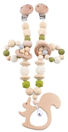Kinderwagenkette aus Holz, Kinderwagen Spielzeug, Niedliche Tierform Kinderwagenspielzeug, Kinderwagenanhänger Kette, für Kinderbett, Autositz, Babyschale, Neugeborene Geschenk (Eichhörnchen)
