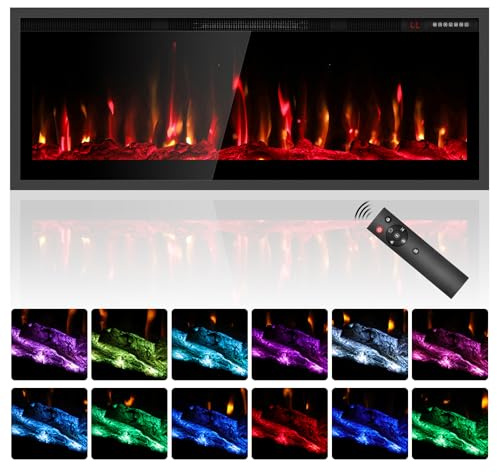 Quiniver 42 Inch Inset Electric Fire Wall Recessed Mount Fireplace Heater | 1500W/750W heat, adjustable flames, remote & touch control, 8H, 40dB quiet, overheat safety, cool tempered glass, UKCA CE