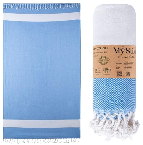 MyStilo Telo mare da sauna XXL – telo da bagno spesso e morbido 100 x 200 cm, ad asciugatura rapida, asciugamano per hammam di alta qualità con motivo a diamanti per uomini, donne (azzurro)