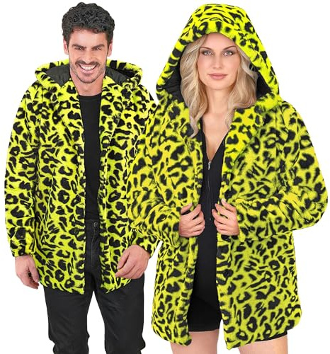 W WIDMANN MILANO Party Fashion - Cappotto leopardato per donna e uomo, pelliccia sintetica con cappuccio, giacca in peluche, costume per carnevale e festival