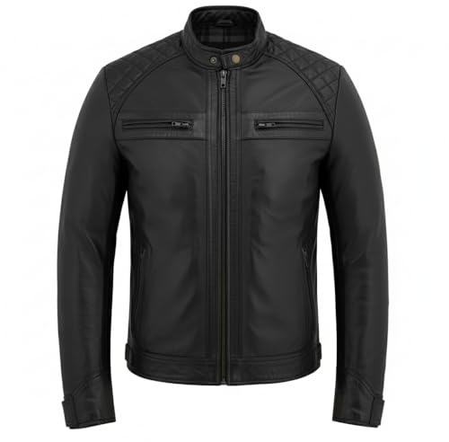 Gallanto Men's Genuine Leather Motorcycle Jacket with Quilted Shoulders