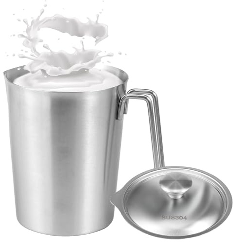 Messbecher Edelstahl 1,5l Metall Messbecher mit Markierung Griff Ausgießlippe Milchkännchen für Private Küchen, Restaurants, Bars Cafés (1500ML)