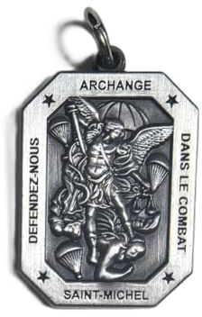Générique Médaillon Saint Michel Archange, Patron des Parachutistes, Pendentif Religieux Militaire avec Inscription Défendez-nous dans le Combat