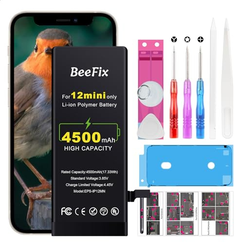 Beefix Akku für iPhone 12 Mini: 4500mAh Li-Ion Ersatzakku für iPhone 12 Mini mit Reparaturwerkzeugen Batterie Kompatibel mit Modell A2399 A2400 A2398 A2176