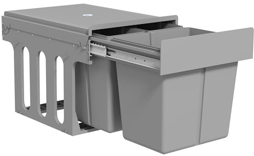 HOMCOM Cubo de Basura bajo Fregadero, Cubos de Basura con 3 Contenedores de Reciclaje Extraíbles, Capacidad Total 31L (15L+8Lx2), Fijación Inferior, para Reciclaje y Residuos, Gris Claro