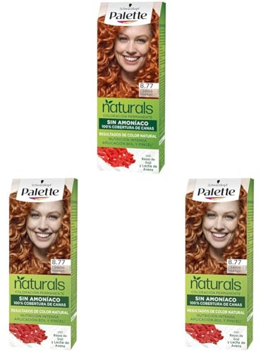 Schwarzkopf Palette Naturals Color Creme - Tono 8.77 cabello Cobrizo Intenso - Coloración Permanente – Óptima cobertura de canas – Colores naturales (Paquete de 3)