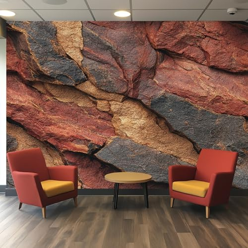 Generique Papier Peint Pierre Panoramique Murale, Intissé Papier Peint 3D Terracotta Brique Salon Chambre Cuisine, Pierre Decoratif Mural 315 x 215 cm