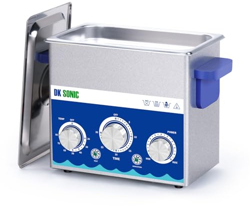 DK SONIC Industriell Ultraljudsrengöring 3L, 120W Ultraljuds-Smyckesrengöring med Justerbar Funktion, Timer och Uppvärmning för Mynt, Glasögon, Halsband, Klockrengöring (Inklusive Korg)