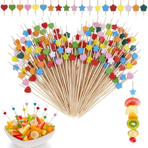 300 Stück Spieße Fingerfood Cocktailspieße Holzspiesse Holzperlen 12 cm Spiesse für Snacks Fingerfood Cocktail Deko Brunch Buffet Zubehör für Cocktail Obst Candy und Antipasti