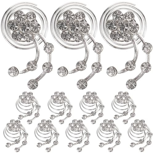 AMUSLESUR 12pcs Spirales Capillaires en Alliage Argenté Strass, Accessoires de Coiffure Délicats pour Femmes, Faciles à Assortir, pour Mariages et Occasions Variées