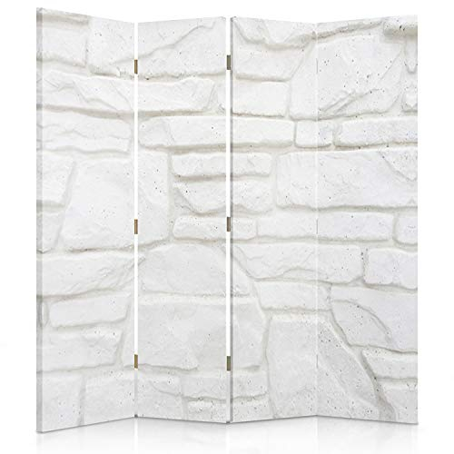 Feeby Paravent Ziegel Mauerwerk 145x180 cm 4 Teilig Modern Design beidseitig Wandschirme Foto Trennwand Raumtrenner Sichtschutz Spanische Wand auf Leinwand Bedruckt Architektur Wand Stein Weiß