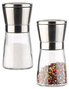 PEARL Salz und Pfeffermühle: Manuelle Gewürzmühle mit Keramik-Mahlwerk, Glas und Edelstahl, 2er-Set (Gewürzmühle Keramikmahlwerk, Pfeffermühle Edelstahl manuell, Küche)