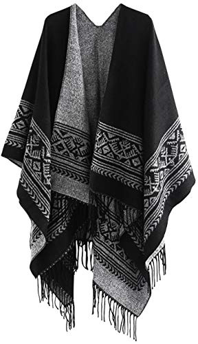 Superora Poncho Châle Elégant Chaud Ouvert à Carré Automne Hiver Femme Noir ,Taille unique