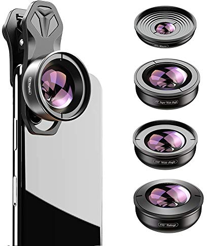 Apexel HD 5in1 Camera Lens Kit,2x Telephoto Zoom Lens + 170 degree Super Wide Lens + 10x Macro Lens +110 Degree Wide Angle Lens+ 195 degree Fisheye for iPhone and Samsung Huawei and most Smartphone