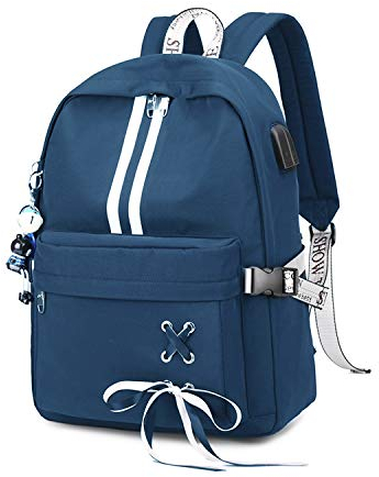 FANDARE Lumineux Sac À Dos Sacs Scolaires Cartables Adolescent Sac d'école Loisir Filles Sacs de Voyage avec USB Femmes Multicolore Backpack Enfant Daypack Imperméable Polyester Bleu