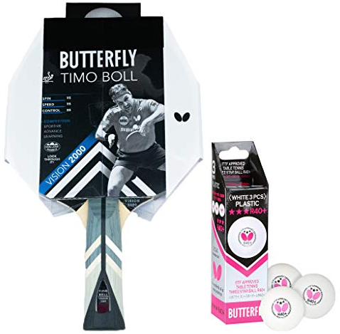 Butterfly Timo Boll Vision 2000 Tischtennisschläger + 3*** ITTF R40+ Tischtennisbälle | Tischtennisschlägerset | Tischtennis Profi Set