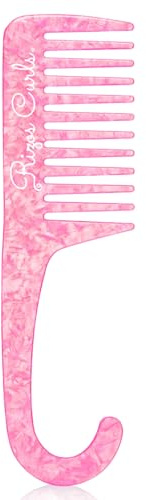 Rizos Curls Hanging Shower Comb, Detangle & Distribute Conditioner In Shower, Gentle On All Curl Types, Easy to Hang & Use, Pink