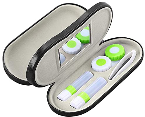 Zettokete 2-i-1 kontaktlinsfodral och glasögonfodral, dubbelsidig design med dubbel användning med spegel, pincett och kontaktlinslösningsflaska, bärbar blötläggningssats för resor, kontor, gRÖN, 5 Piece Set, Daglig användning