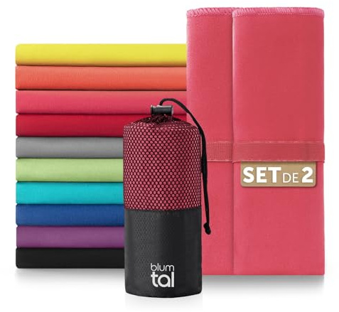 Blumtal Asciugamani in Microfibra 80x40 cm Set da 2 – Asciugatura Rapida, Antibatterici e Compatti, Ideali per Palestra, Sport e Viaggio, Rosa