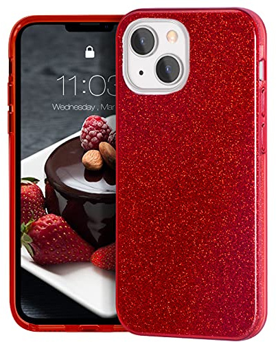 MATEPROX Glitzern Handyhülle Kompatibel mit iPhone 13 Hülle Schutzhülle Sprühen Glänzend Bling Dünnes Hülle für iPhone 13 6,1'' 2021-Rot