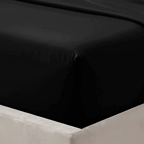 Fitted Sheet 30 cm 12 Inch Deep Pocket - Non Iron Easy Care Soft Brushed Microfibre Fabric Shrinkage and Fade Resistant, King - Black