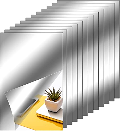 Tenare Fogli a Specchi Flessibili Piastrelle a Specchi Autoadesive Non in Vetro Adesivi a Specchi per Decorazione di Parete di Casa (12 Pezzi, 4 x 6 Pollici)