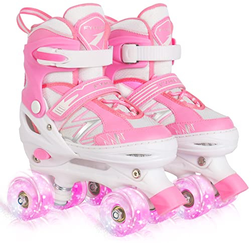 Kids Roller Skates for Girls Child Beginner Toddlers, 4 Sizes Adjustable Roller Skates with Light up Wheels for Children, patines para niñas patins à roulettes Enfants Filles - Extra Small Size