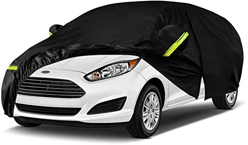 Opaltool Copertura Auto per Ford Fiesta 2008-2022, Copertura Auto Impermeabile con Cerniera Porta Laterale, Sole Pioggia Polvere UV Protezione da Tutte le Intemperie Copertura Completa Aperto