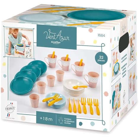 Giochi Ecoiffier - 1684 - Servizio Picnic Verde Azzurro - Gioco di Imitazione per Bambini - A partire da 18 Mesi - Origine Francia Garantita